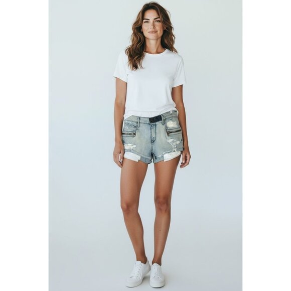 RtA Denim Distressed Cutoff Shorts with Zipper Detail NWT - Size 26 - Picture 1 of 10